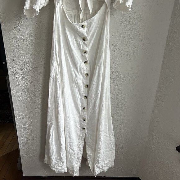 Free People Women's White Button Front Wrap Maxi Dress Medium Boho Fairy Beach - Picture 7 of 10